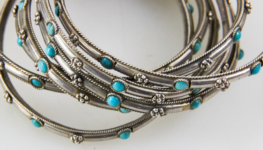 Sterling Turquoise Bangle Bracelets - 5
