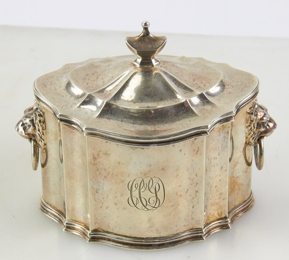 Tiffany and Co. Sterling Covered Sugar Pot with Lion Handles: Tiffany and Co. sterling covered sugar pot with lion handles. Approximately 461.5 dwt, 23.0 troy oz TW. Provenance: Palm Beach, Florida estate. PLEASE NOTE: payment for silver, gold, jewelry, and