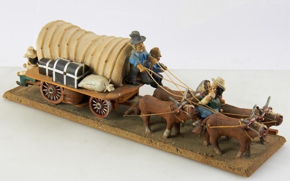 Vintage Folk Art Covered Wagon with Carved Figures (1 of 5)
