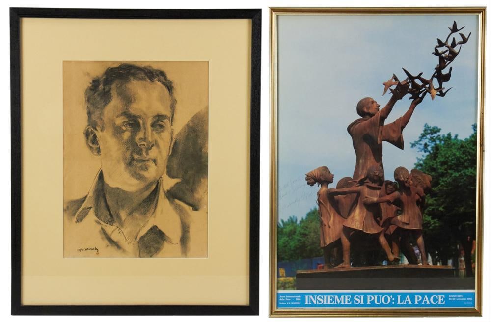 Harry Marinsky, Portrait of Sam Cohen, Graphite: Harry Marinsky (1909-2008), black-and-white portrait of Sam Cohen, graphite on paper, signed, 1930, 16" x 12" (image), framed 25" x 20". Includes poster dated 1986, 29" x 20". Provenance: Warwick,