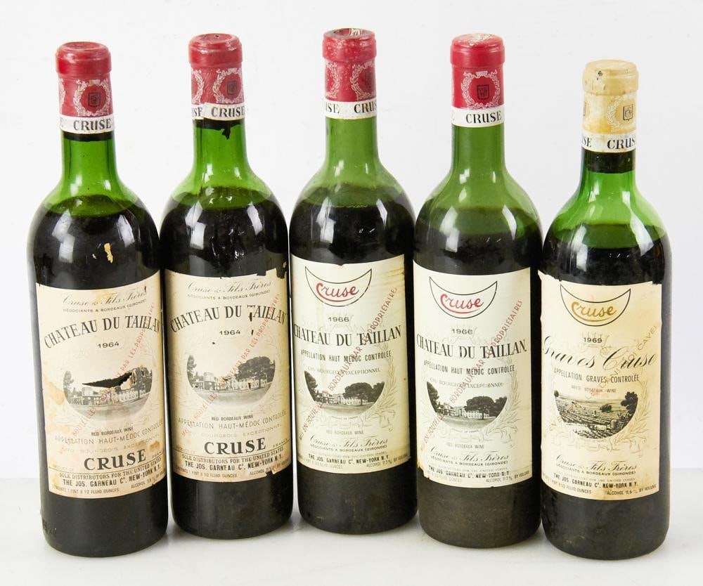 Chateau du Taillan, 1966, 1964, 1969, (5) Bottles: Chateau du Taillan, (2) 1966, (2) 1964, (1) 1969. Five (5) bottles total. Provenance: Palm Beach, Florida estate.