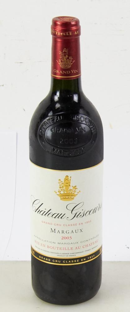2003 Chateau Giscours Grand Cru Margaux: 2003 Chateau Giscours Grand Cru Margaux, 750ml bottle. Provenance: Palm Beach, Florida estate.