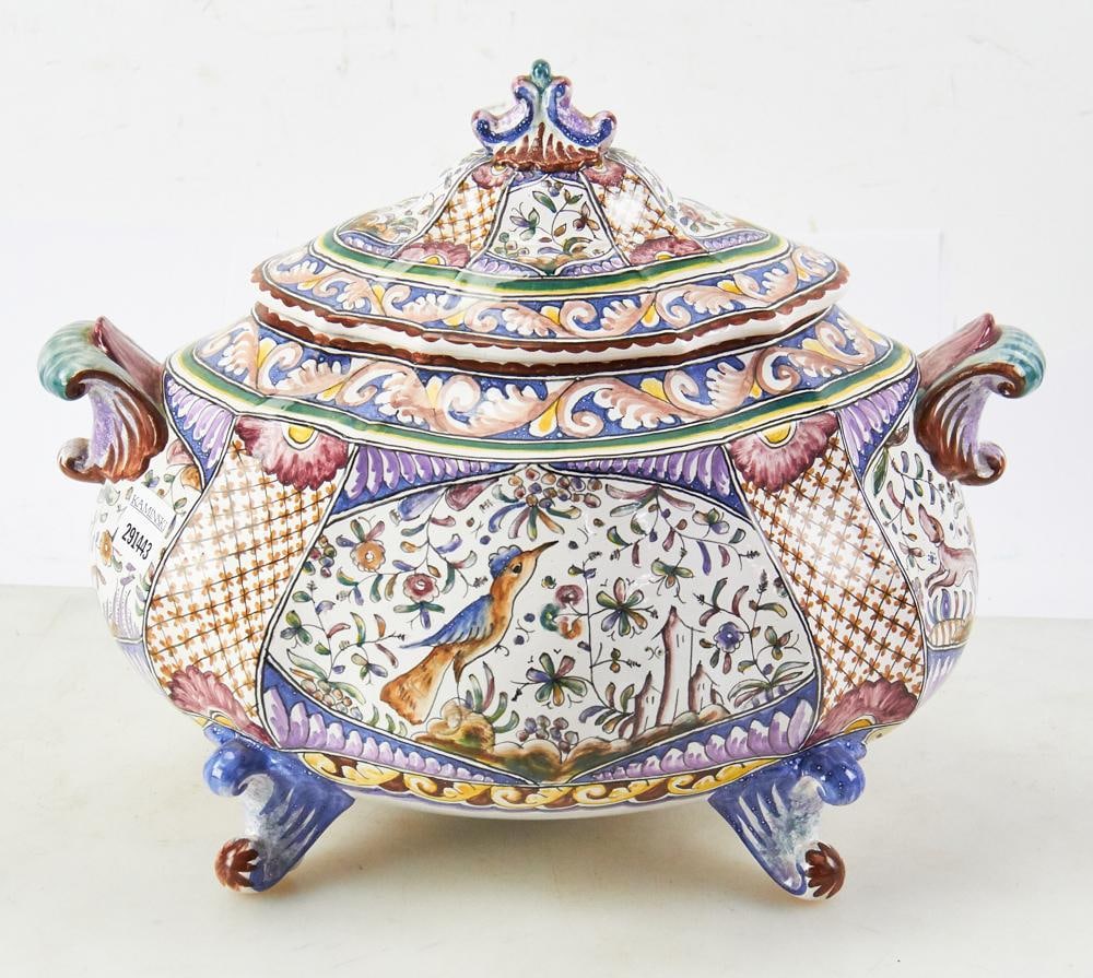 Portuguese Berardos Faience Hand-painted Tureen (1 of 8)