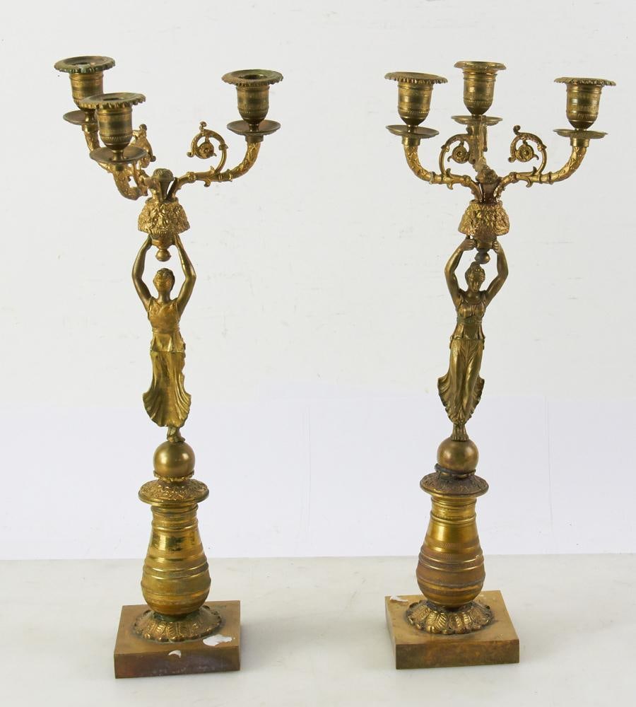 Pair of 19thC French Grand Tour Candelabra: Pair of 19th century French Grand Tour figural candelabra, 18" x 7". Provenance: Beverly, Massachusetts collection.