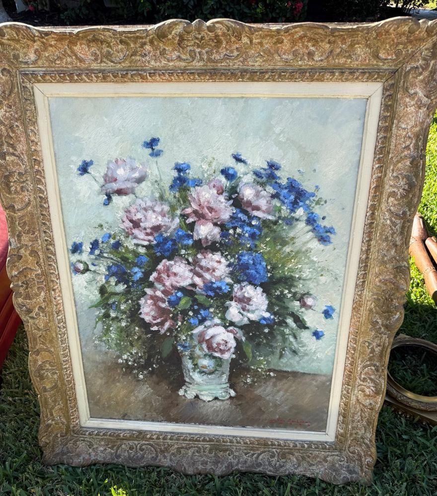 J.D. von Caularet, Floral Still Life, Oil on Canvas: J.D. von Caularet, floral still life, oil on canvas, 32" x 25", in original frame 41" x 35". Provenance: Palm Beach, Florida estate.