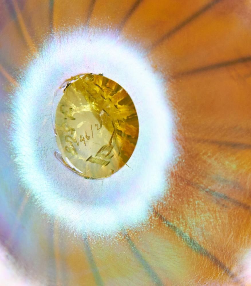 Signed Quezal Pulled Feather Vase - 10