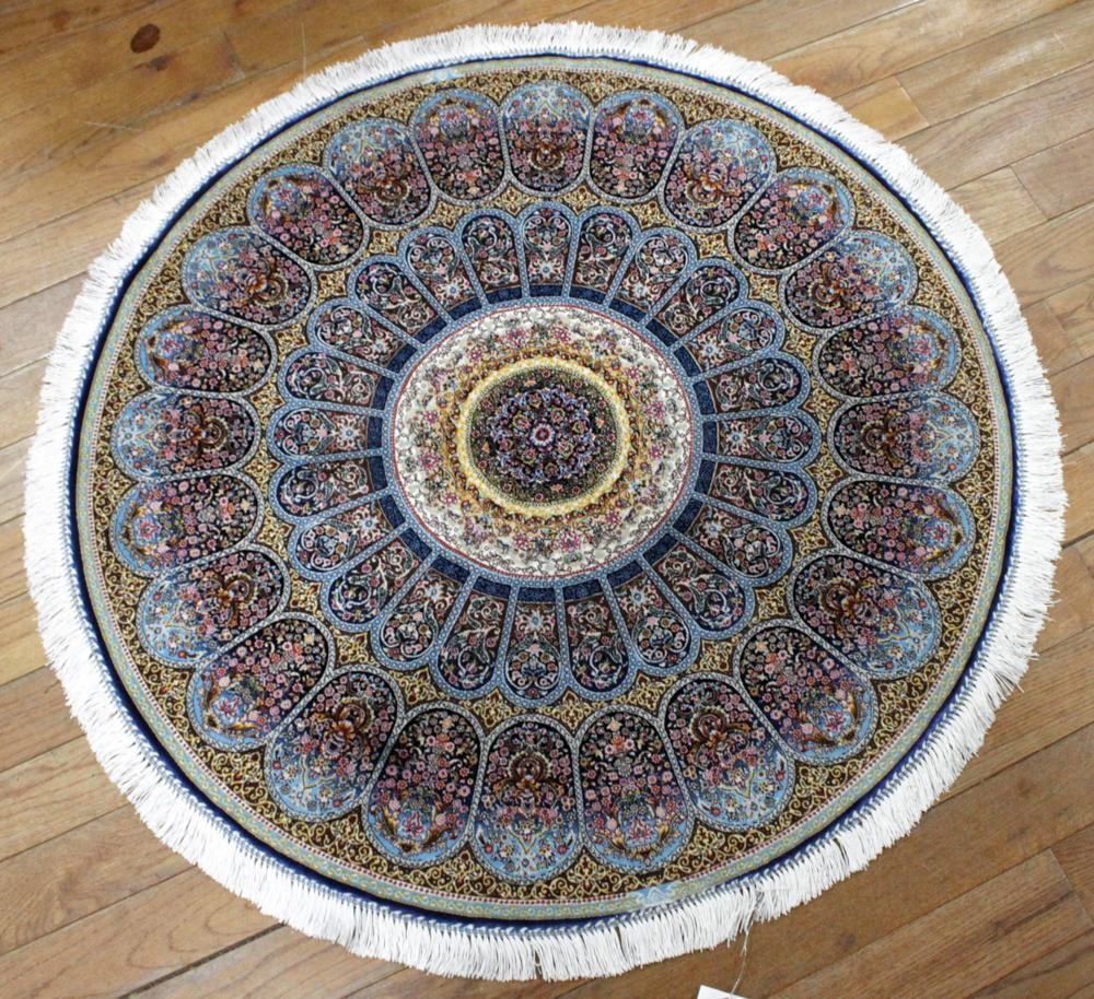 Silk Qum Rug: Silk Qum rug, 3' 3" x 3' 3". Provenance: New York City, New York collection.