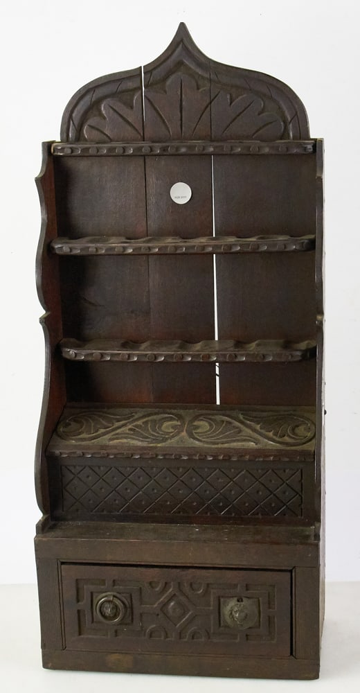 19thC English Carved Oak Hanging Pipe Holder (1 of 5)