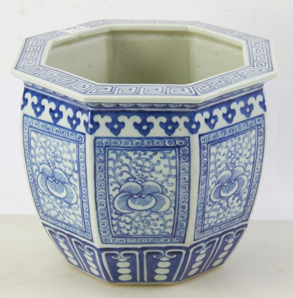 Chinese Blue and White Octagonal Vase: Chinese blue and white octagonal vase, 8 1/2" x 10". Provenance: Wells, Maine collection.
