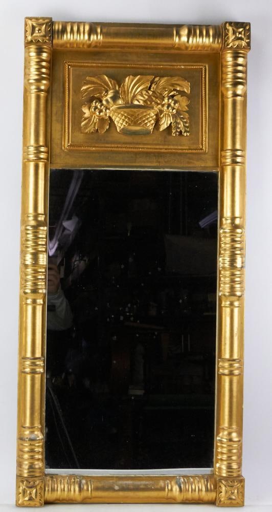 19thC American Federal Giltwood Mirror: 19th century American Federal giltwood mirror, 44" x 20". Provenance: The Susie Hilfiger Collection.