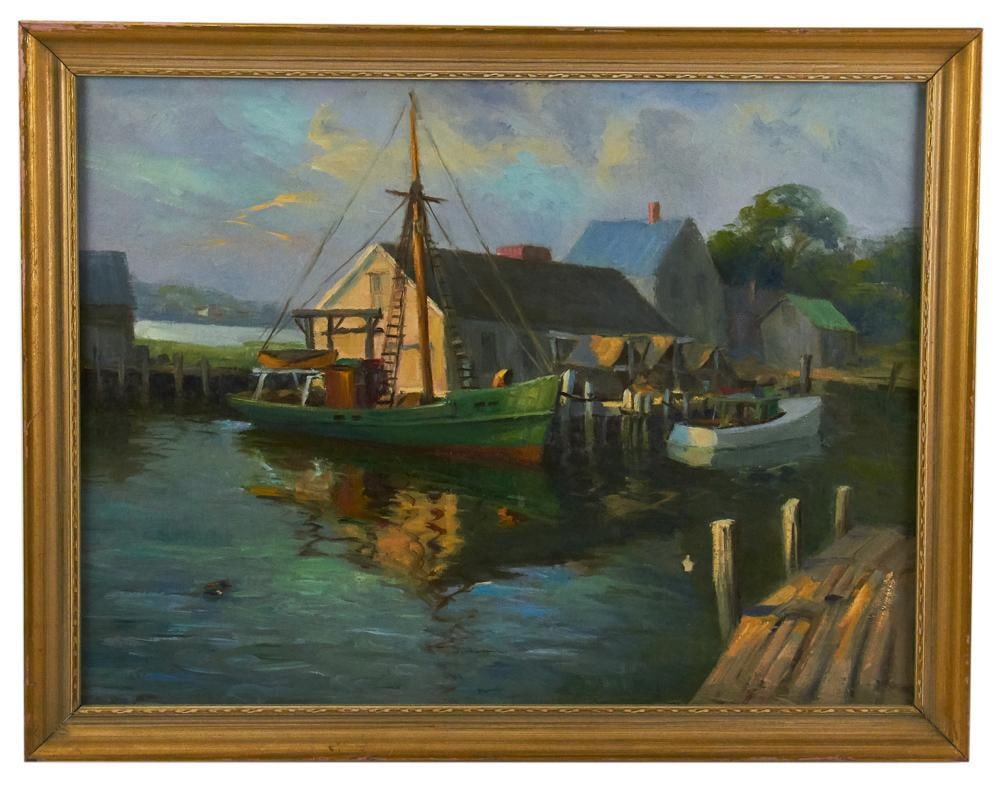 Rockport/Gloucester Sailing Fishing Boats, Oil on Canvas Board: Rockport/Gloucester sailing fishing boats, oil on canvas board, 18" x 24", framed 20" x 26". Provenance: Boxford, Massachusetts collection.