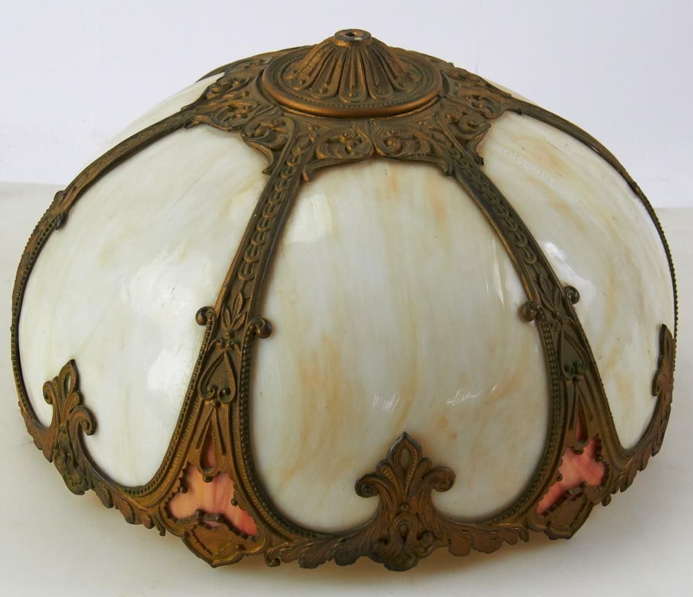 Slag Glass Shade: Slag glass shade, 14" diameter. Provenance: Salem, Massachusetts collection.