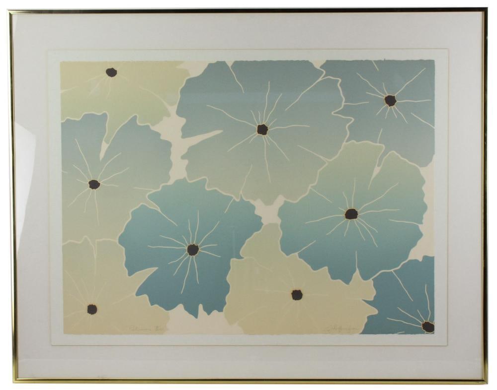 WITHDRAWN: WITHDRAWNVintage Carol Hoffnagle silkscreen, "Petunias", limited edition 13/250, signed L/R, 30" x 38".