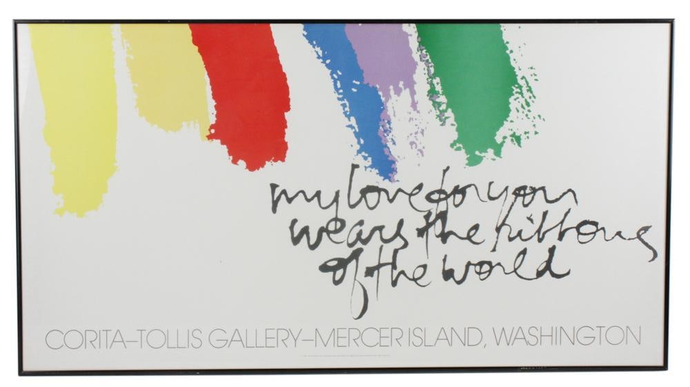 Sister Mary Corita Kent, "Ribbons of the World, Print: Sister Mary Corita Kent, "Ribbons of the World", print, 1981, framed 21" x 39".