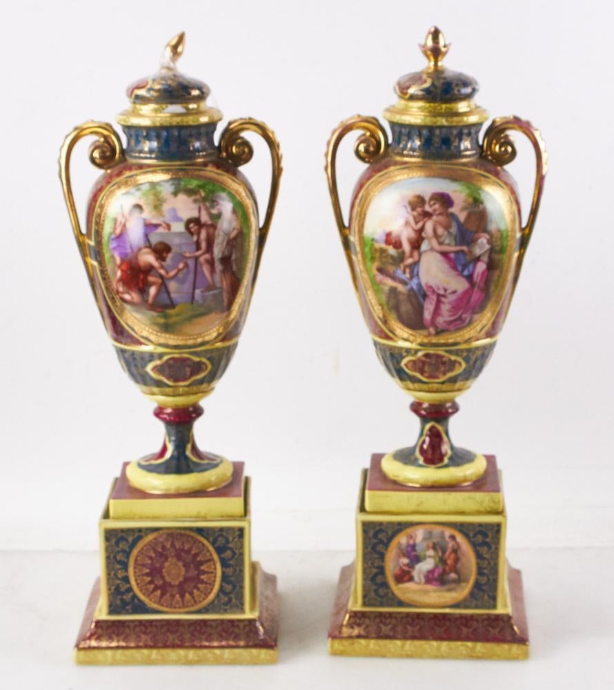 Pair of Austrian Royal Vienna Covered Urns (1 of 12)