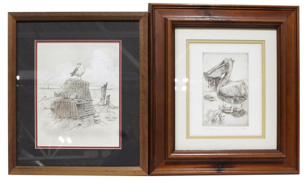 Two Etchings, Leslie Cope Lobster Traps, Pelicans (1 of 6)