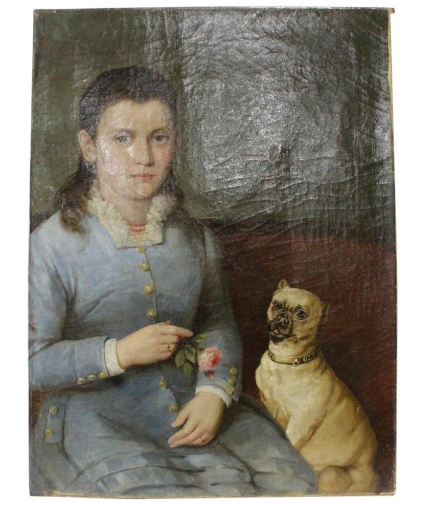 Young Child with Dog, 19thC, Oil on Canvas (1 of 4)