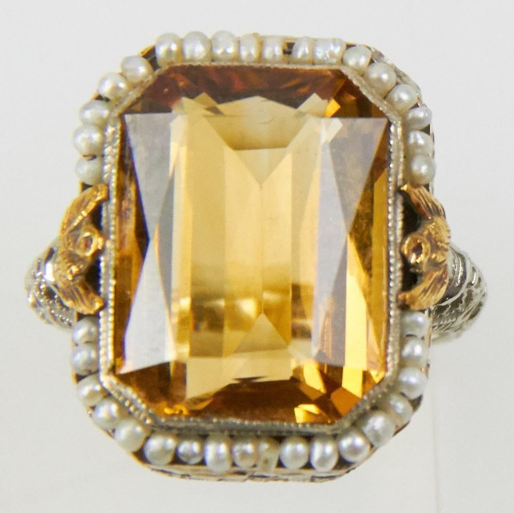 Ladies' 14k White and Yellow Gold Citrine Ring with Pearls (1 of 8)