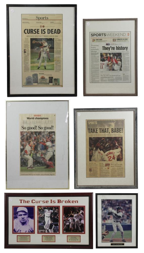 Collection of Red Sox Framed Sports Memorabilia: Collection of Red Sox framed sports memorabilia. Provenance: Saint Petersburg, Florida collection.