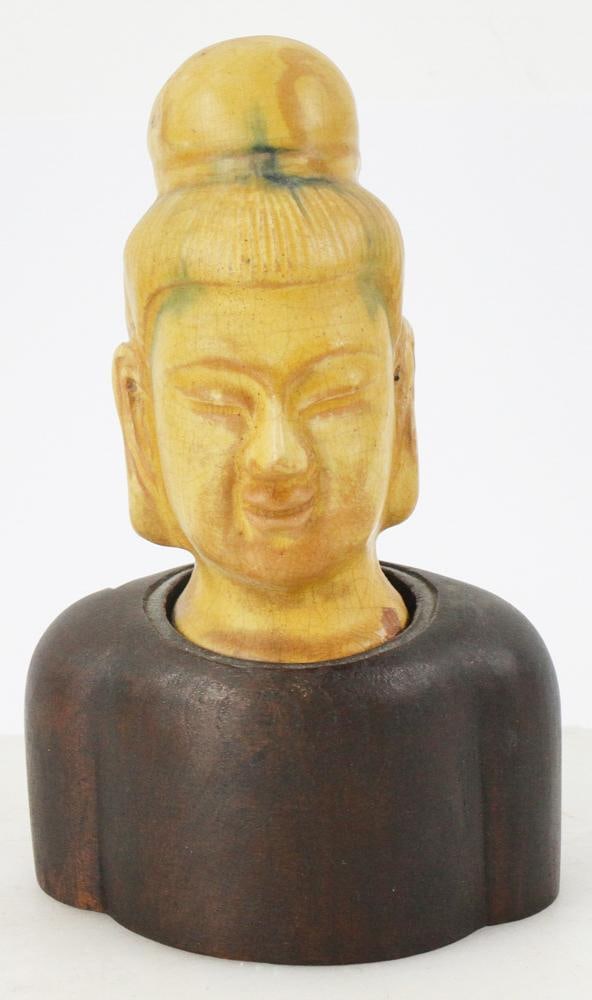 Chinese Buddha Head: Chinese Buddha head, 8" x 5" x 3". Provenance: Methuen, Massachusetts estate.