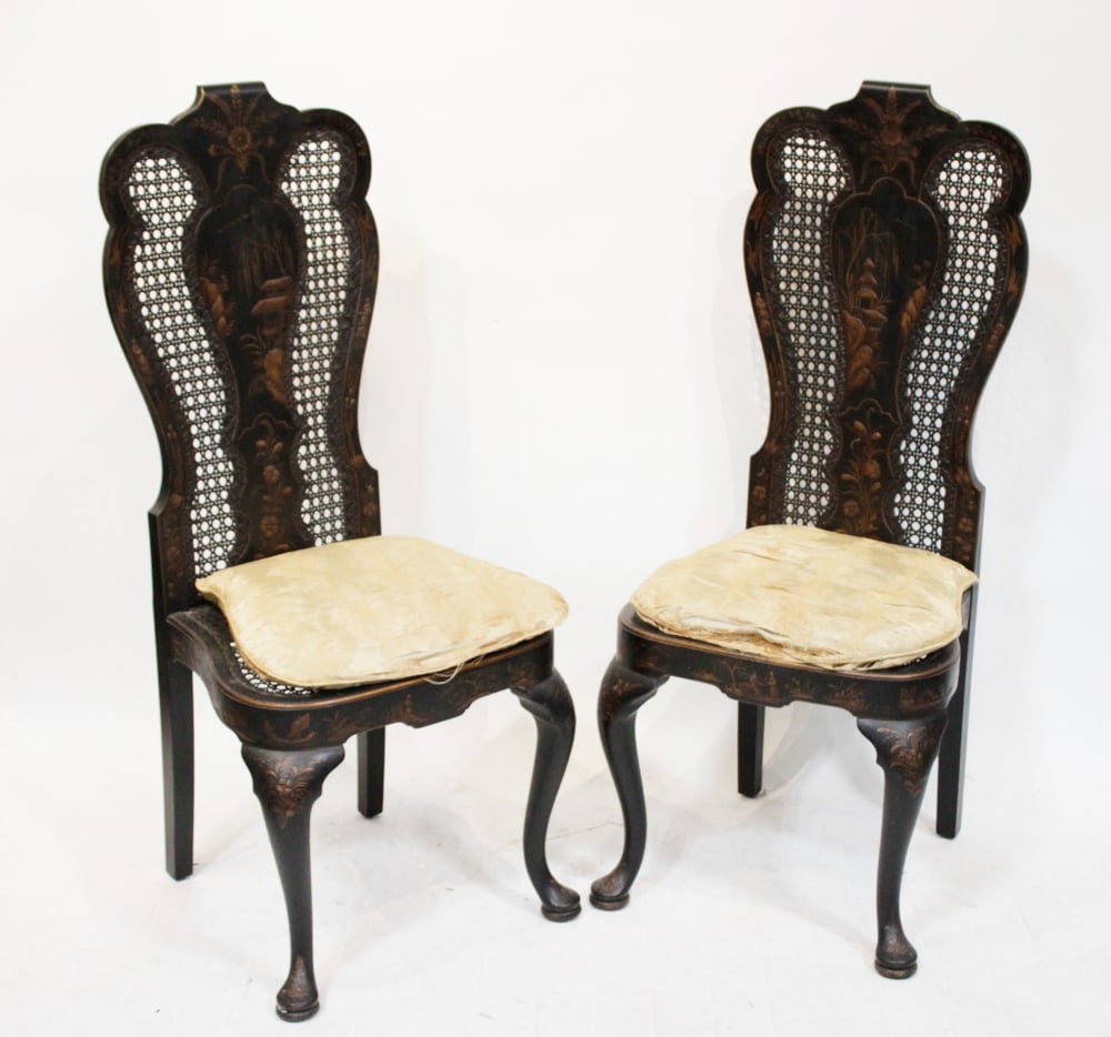 Pair of Queen Anne Style Chairs with Cane Backs (1 of 1)