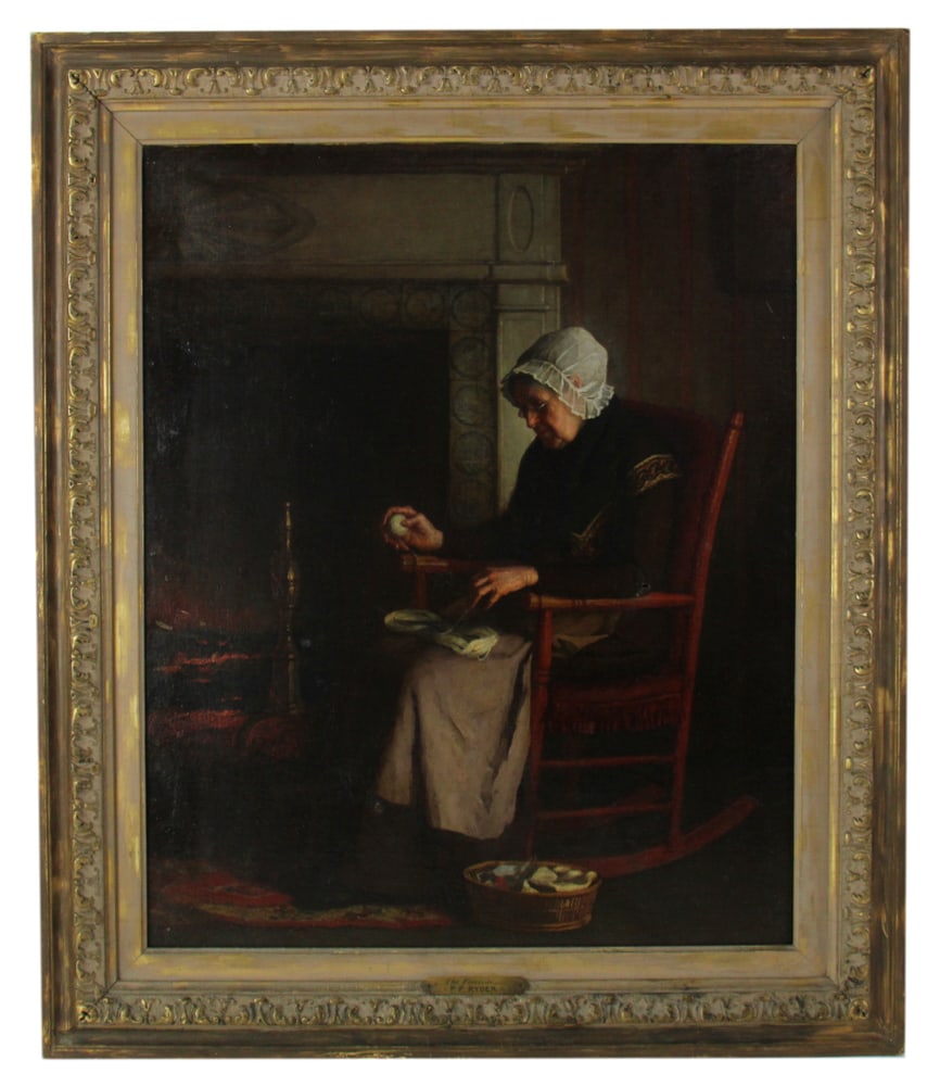 19thC, Woman with Needlework , Oil on Canvas (1 of 6)