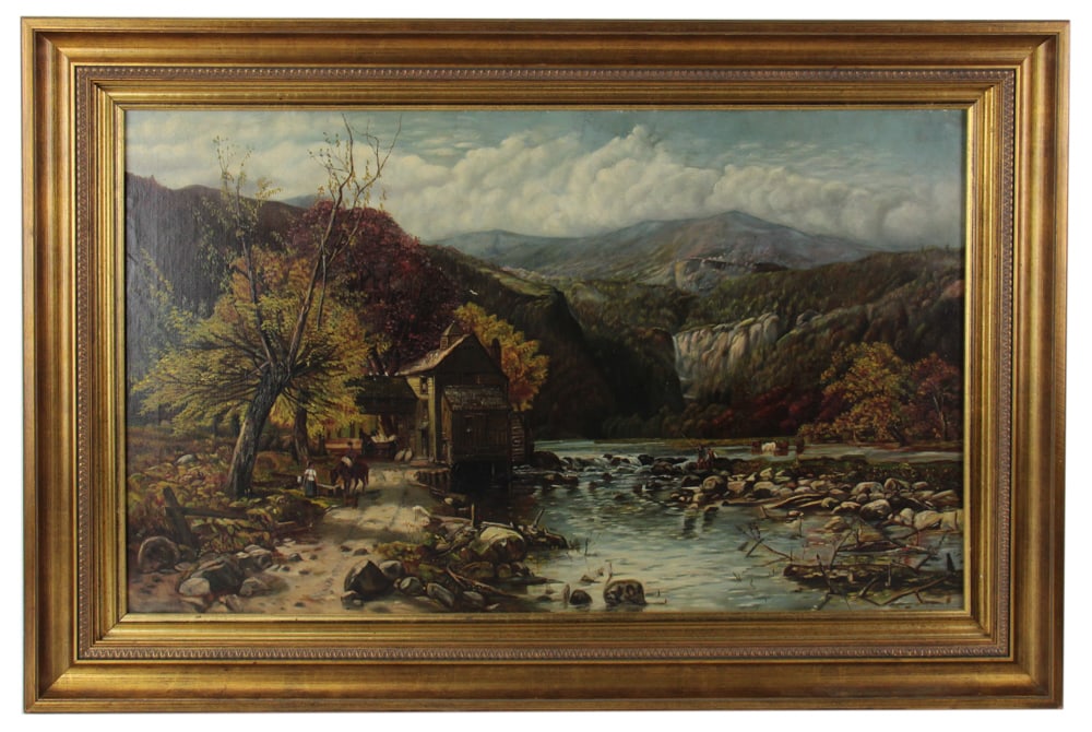 Cabin on River with Mountain, Oil on Canvas (1 of 6)
