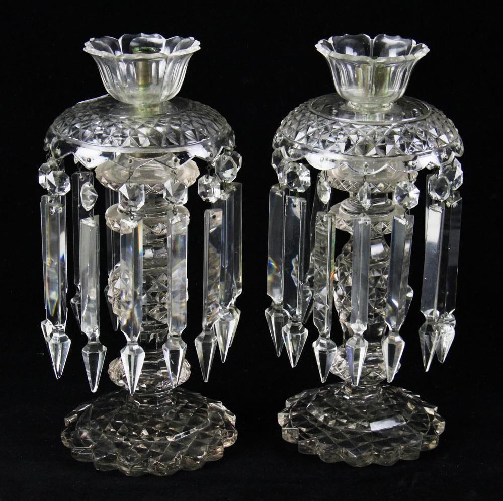 Pair of Cut Crystal Lamps with Hanging Prisms (1 of 5)