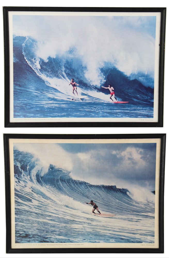Pair of 1960s Surfing Photo Prints, Fred Hemming: Pair of vintage 1960s surfing photo prints, 1965 International Surfing Champion Fred Hemming, by Dr. Donald James. Provenance: West Palm Beach, Florida collection.