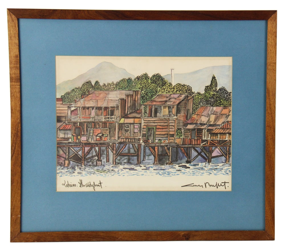 Guy Buffet, "Lahaina: The Waterfront", Print: Guy Buffet, "Lahaina: The Waterfront", print, signed, 11" x 14", framed 18" x 21". Provenance: West Palm Beach, Florida collection.