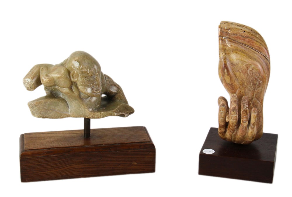 Two Stone Sculptures, Olmec-style, Hand Holding Flame (1 of 5)