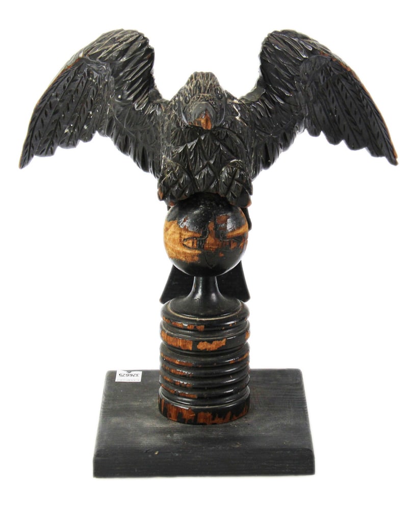 19thC Carved Wood Eagle on Post, Rotatable (1 of 4)