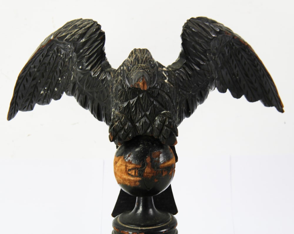 19thC Carved Wood Eagle on Post, Rotatable - 2