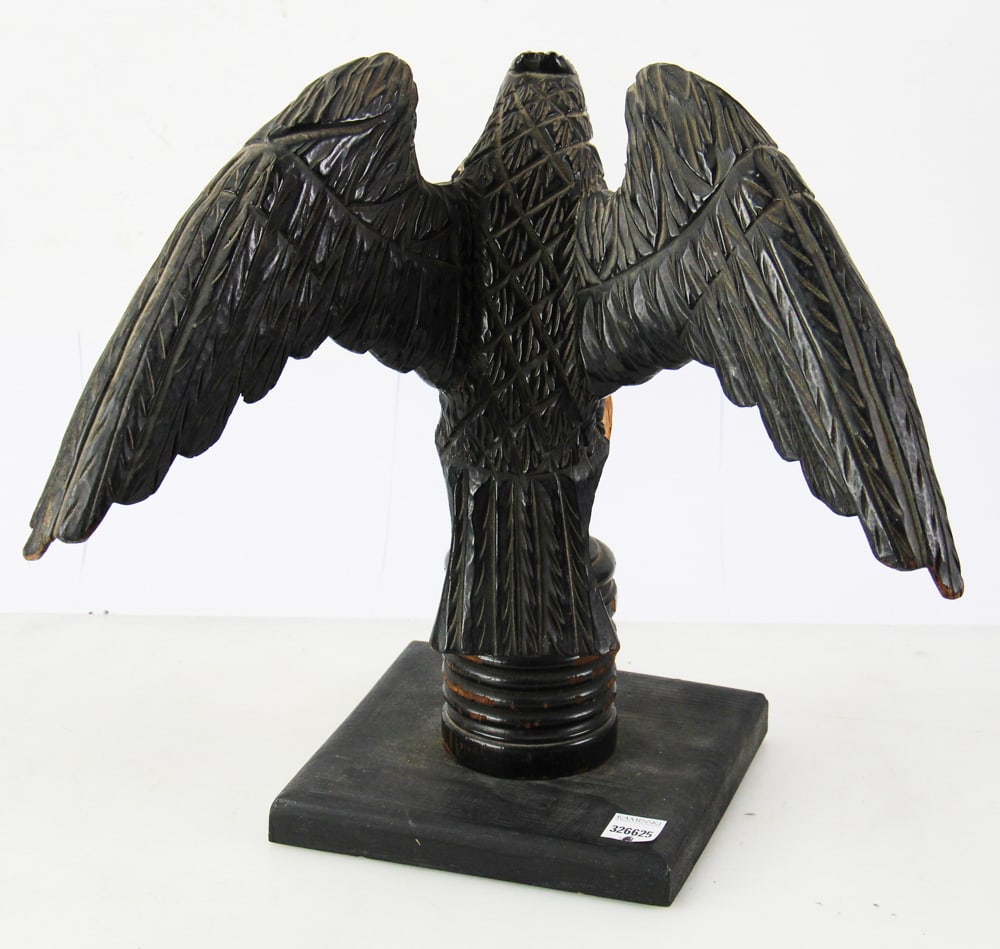 19thC Carved Wood Eagle on Post, Rotatable - 4