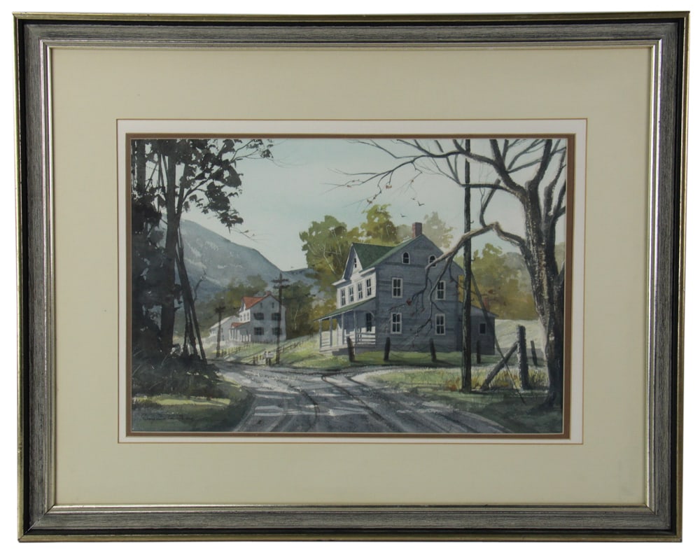 Craig Golden Meyers, Street View with Houses, Watercolor: Craig Golden Meyers (American, 20th century), street view with houses, watercolor, signed L/L, 14 1/2" x 21" (sight), framed 25 1/2" x 32". Provenance: Estate of Dalia Zikas of Melrose, Massachusetts.