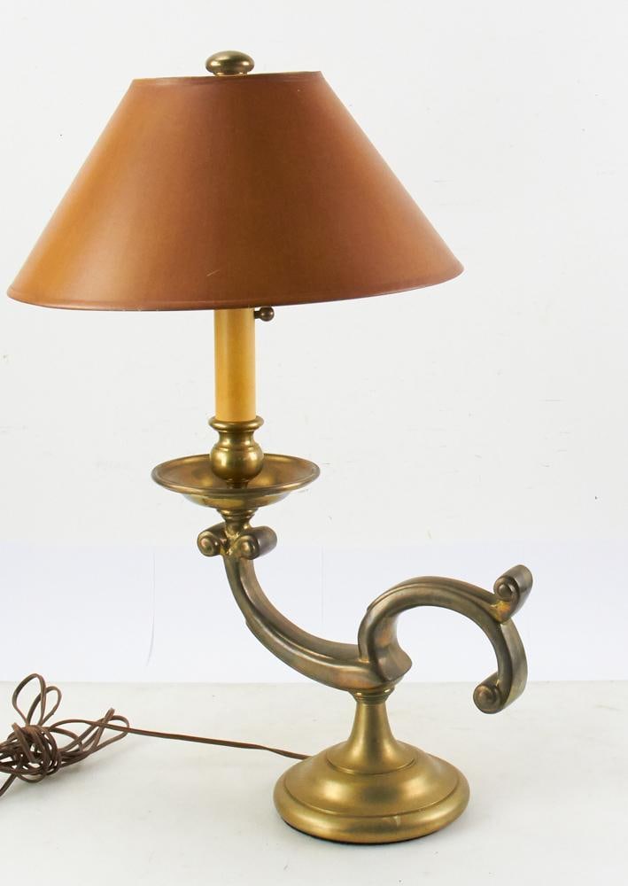20thC Solid Brass Table Lamp with Parchment Shade (1 of 11)