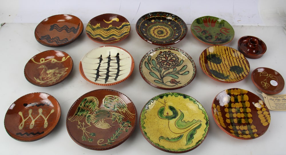 Redware Plates, Candlestick, Turtle Creek Pottery - 2