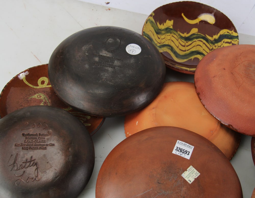 Redware Plates, Candlestick, Turtle Creek Pottery - 9