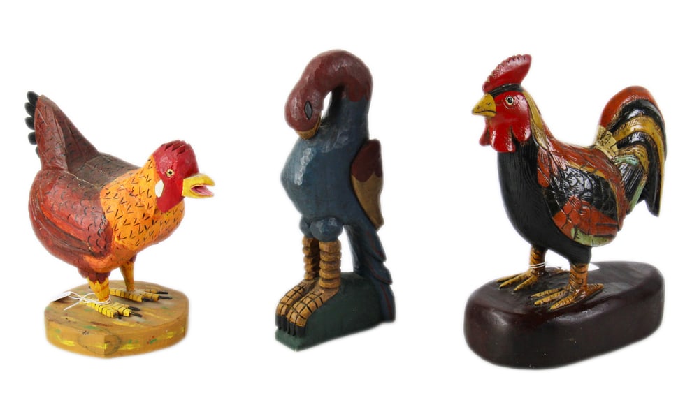 Folk Art Carved Wood Roosters and Bird, Wolfgang Kurtz (1 of 7)