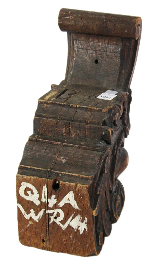 19thC Carved Wood Face, Architectural Element: 19th century carved wood face, architectural element, 13 1/4" x 8 1/4" x 5 1/2". Age wear. Provenance: Estate of Dalia Zikas of Melrose, Massachusetts.