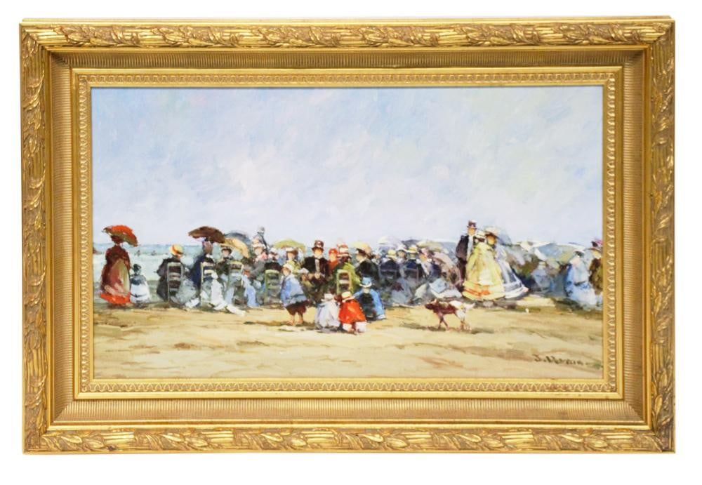 Jacques Deveau, Beach Scene in Trouville, Oil on Canvas (1 of 9)