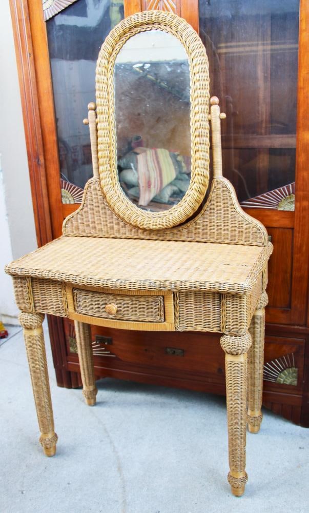 Wicker Vanity with Mirror - 6