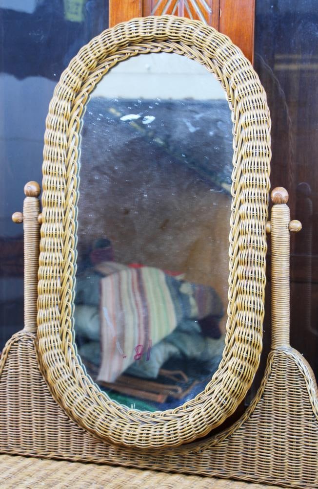 Wicker Vanity with Mirror - 7