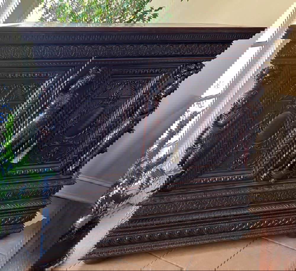 Italian Renaissance Style Carved Walnut Tall Cabinet (1 of 8)