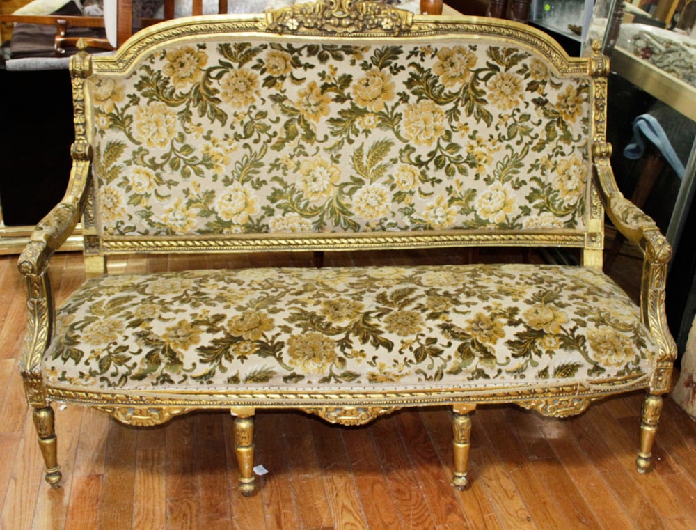 French Louis XVI Style Carved Giltwood Settee (1 of 1)