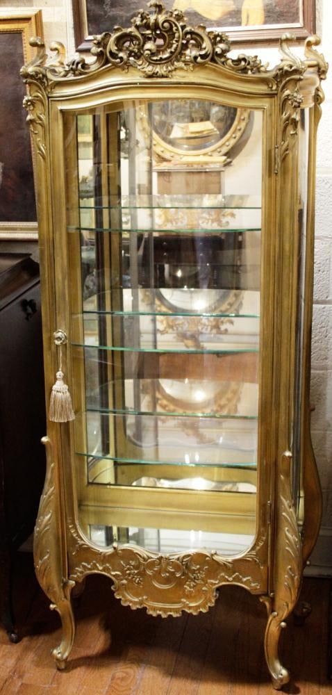 C1895 French Carved Gilt Wood Curio/Vitrine Cabinet (1 of 5)