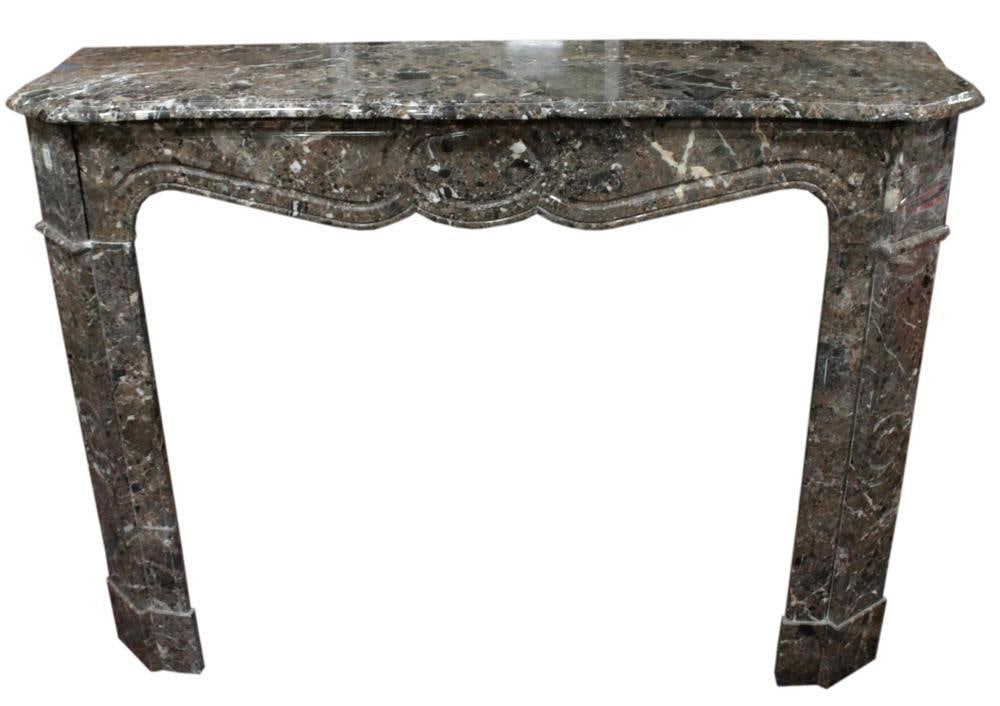 19thC French Fireplace Mantel, Brown and White: 19th century French fireplace mantel, brown with white veins, slanted sides, (4) pieces. Provenance: From the 50-year personal collection of Mr. John Hvozda of Hermitage, Pennsylvania.