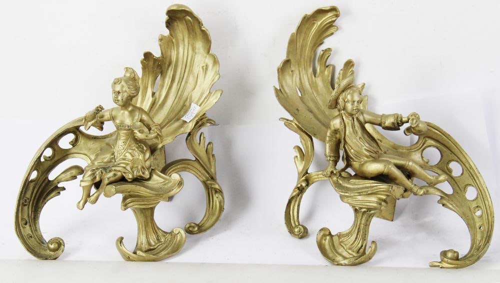 Pair of 19thC French Gilt Brass Chenets, Boy and Girl (1 of 5)