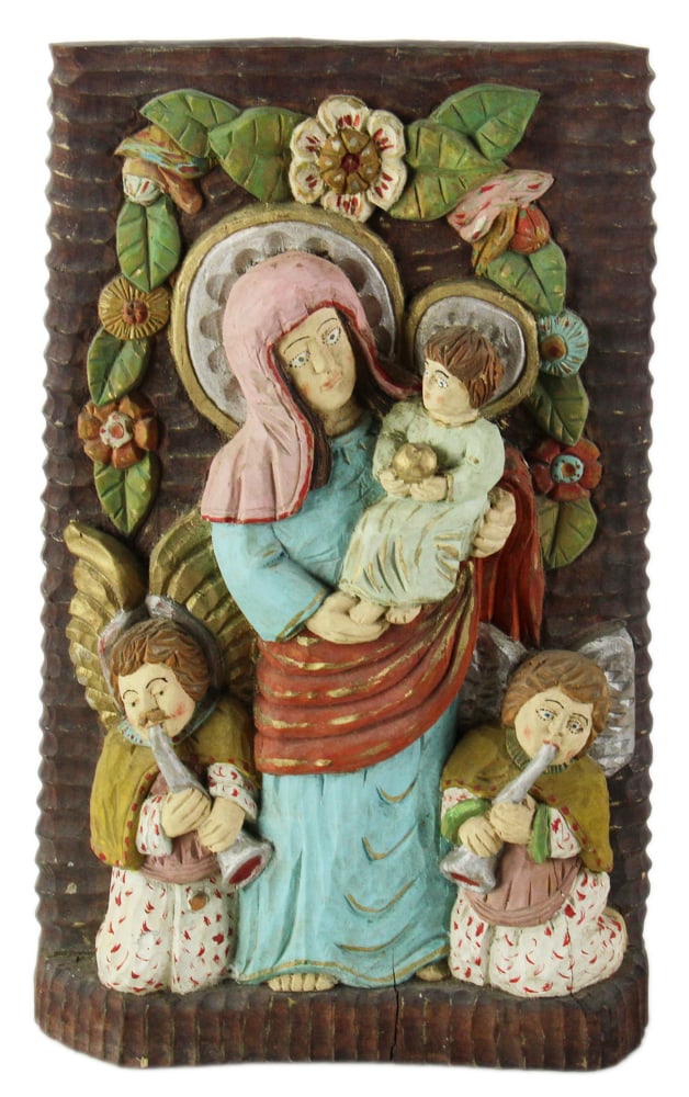 Polish Folk Art Polychrome Wooden Icon (1 of 4)