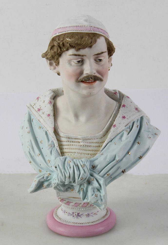 19thC French Painted Bisque Male Bust, "J. Suisant" (1 of 7)